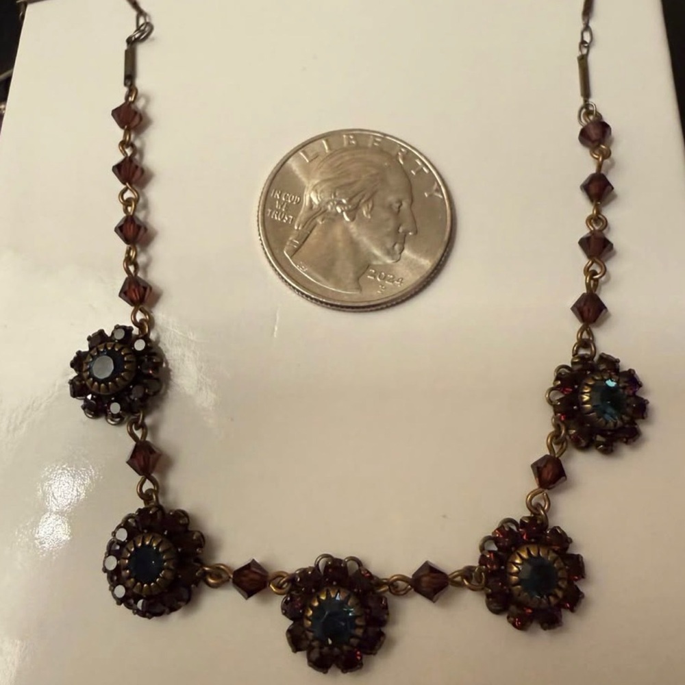 Liz Palacios necklace blue and red Swarovski crystals